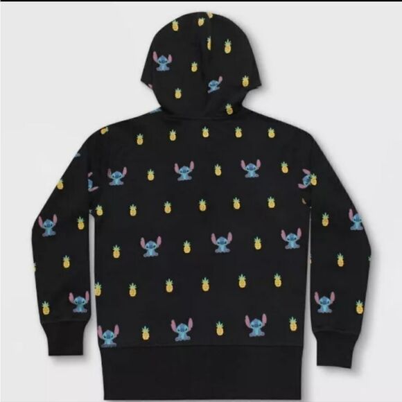 Disney Lilo and Stitch Black Allover Print Zipper Hoodie Sweatshirt Sz S - Picture 2 of 9